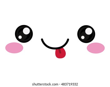 Kawaii happy face icon. Cute cartoon and character theme. Isolated design. Vector illustration