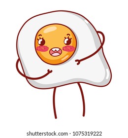 kawaii happy fried egg with arms and legs