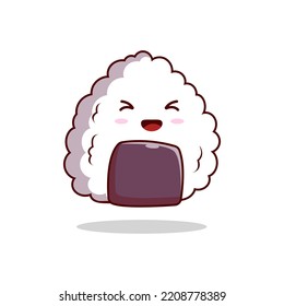 Kawaii happy funny onigiri smile with mouth, eye isolated on white background. cartoon character illustration icon design