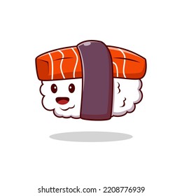 Kawaii happy funny sushi smile with mouth, eye isolated on white background. cartoon character illustration icon design