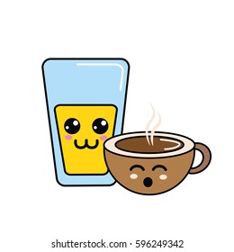 kawaii happy glass juice and coffee cup