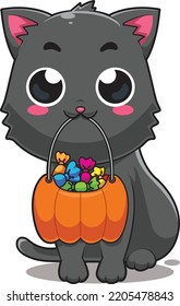 Kawaii Happy Halloween Cat Character