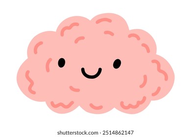 Kawaii feliz personagem do cérebro humano. Cartoon do vetor cerebral. Símbolo desenhado à mão de mente saudável. Ilustração do vetor de estoque isolada no fundo branco.