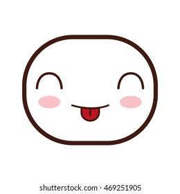 kawaii happy oval face cartoon expression icon. Isolated and flat illustration. Vector graphic