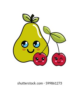 kawaii happy pear and cherrys icon