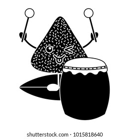 kawaii happy rice dumpling with drum and drumsticks cartoon