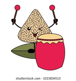 kawaii happy rice dumpling with drum and drumsticks cartoon