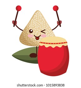 kawaii happy rice dumpling with drum and drumsticks cartoon