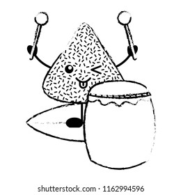 kawaii happy rice dumpling with drum and drumsticks cartoon
