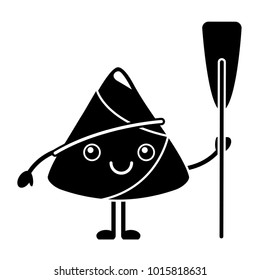 kawaii happy rice dumpling holding wooden oar