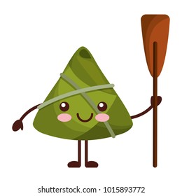 kawaii happy rice dumpling holding wooden oar