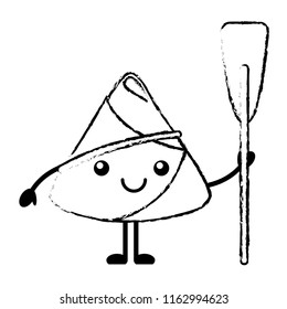 kawaii happy rice dumpling holding wooden oar