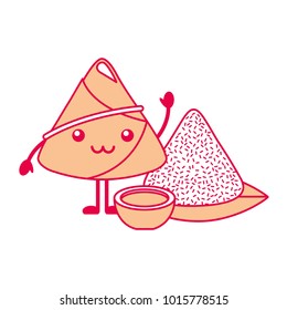 kawaii happy rice dumpling with sauce cartoon