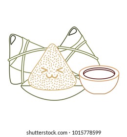 kawaii happy rice dumpling and sauce cartoon