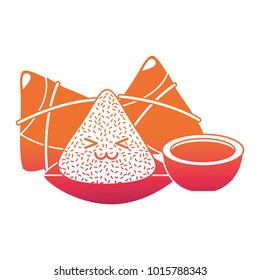 kawaii happy rice dumpling and sauce cartoon