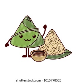 kawaii happy rice dumpling with sauce cartoon