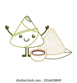 kawaii happy rice dumpling with sauce cartoon