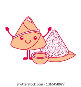 kawaii happy rice dumpling with sauce cartoon