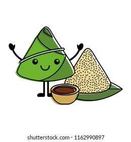 kawaii happy rice dumpling with sauce cartoon