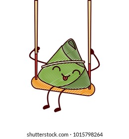 kawaii happy rice dumpling in swing play cartoon