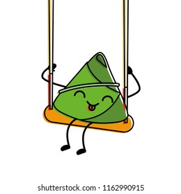 kawaii happy rice dumpling in swing play cartoon