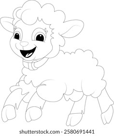 Kawaii Happy Sheep Hand Draw Coloring Page