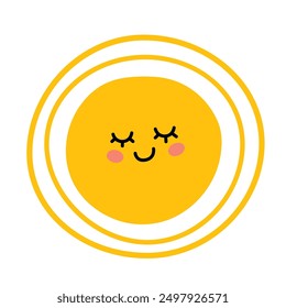 Kawaii happy smiling sun isolated on white background, flat simple vector illustration. Cute summer sunshine emoji, doodle style icon 