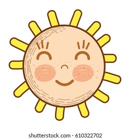 kawaii happy sun with close eyes and cheeks
