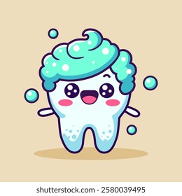 Kawaii Happy Tooth with Foam – Cute Dental Illustration