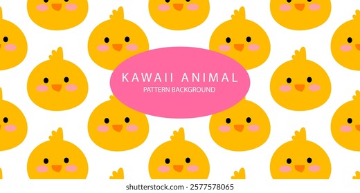 Kawaii head monkey, lion, pattern background