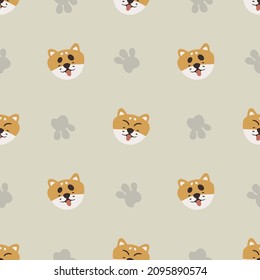 Kawaii Heads Shiba Inu Dog Illustration, Seamless Animal Pattern, Vector Illustration EPS 10.