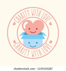 kawaii heart and cardboard box charity with love