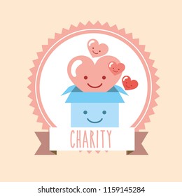 kawaii heart and cardboard box donate charity label