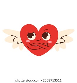 Kawaii heart characters with emotions. Red heart symbol.  Happy funny design elements for Valentine s Day. Hand drawn Vector illustration. Love, Valentine's day, romance concept. Isolated on white