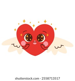 Kawaii heart characters with emotions. Red heart symbol.  Happy funny design elements for Valentine s Day. Hand drawn Vector illustration. Love, Valentine's day, romance concept. Isolated on white