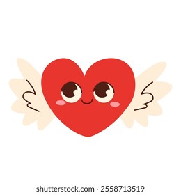 Kawaii heart characters with emotions. Red heart symbol.  Happy funny design elements for Valentine s Day. Hand drawn Vector illustration. Love, Valentine's day, romance concept. Isolated on white