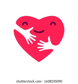 kawaii heart with hands, hugging heart, concept of love and care, happy valentine day