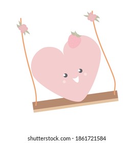 Kawaii heart on a swing. Vector illustration.