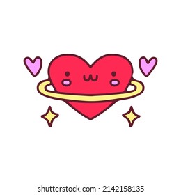 Kawaii heart planet, illustration for t-shirt, street wear, sticker, or apparel merchandise. With doodle, retro, and cartoon style.