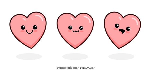Kawaii heart set. Cute little characters for children illustration