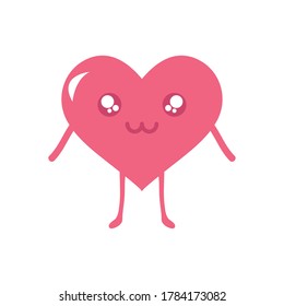 kawaii heart standing over white background, flat style, vector illustration