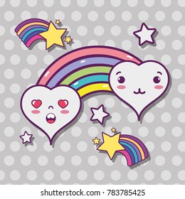 kawaii hearts with rainbow and stars design