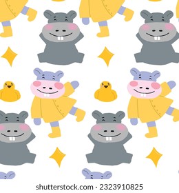 kawaii hippo doodles pattern design. hippo pattern
