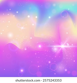 Kawaii Hologram. Pink Fairy Invitation. Girl Background. Iridescent Galaxy Mesh. Purple Cosmic Pattern. Lilac Colorful Gradient. Princess Glitter. Stars Kawaii Hologram.