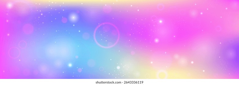 Holograma Kawaii. Fundo Mágico Rosa E Bela Princesa Padrão. Gradiente de Fada Roxo. Aquarela Menina Design Em Um Fundo De Sereia Leve. Holograma Kawaii Azul.