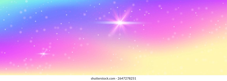 Kawaii Hologram. Pink Magic Background And Beautiful Fairy Gradient. Purple Rainbow Pattern. Vector Cartoon Galaxy With Sparkle And Mermaid Glitter. Blue Kawaii Hologram.