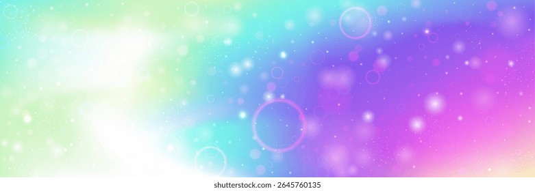 Kawaii Hologram. Pink Princess Background And Beautiful Fairy Pattern. Purple Unicorn Gradient. Watercolor Girl Design In A Light Mermaid Backdrop. Blue Kawaii Hologram.