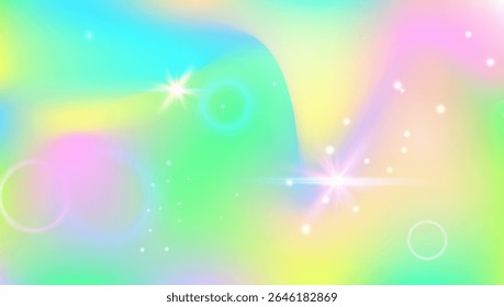 Kawaii Hologram. Pink Rainbow Background And Beautiful Fairy Gradient. Purple, Yellow Unicorn Pattern. Vector Cartoon Galaxy With Sparkle And Mermaid Glitter. Green Kawaii Hologram.