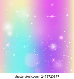 Kawaii Hologram. Pink Unicorn Pattern. Rainbow Invitation. Iridescent Cosmic Effect. Purple Girlish Gradient. Blue Mystical Background. Girl Glitter. Dream Kawaii Hologram.