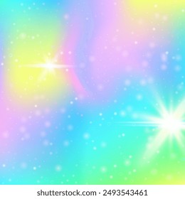 Kawaii Hologram. Purple Magic Gradient. Princess Pattern. Iridescent Universe Effect. Pink Girlish Invitation. Blue Blurred Background. Girl Glitter. Candy Kawaii Hologram.